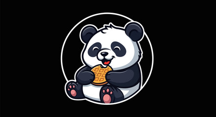 Cartoon panda enjoying waffle dessert © geol