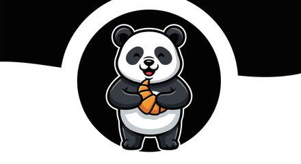 Cartoon panda holding croissant © geol