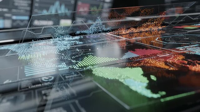 Medium shot of a digital dashboard showcasing realtime audiovideo compliance flags and violation alerts main screen details crisp and foreground emphasized.