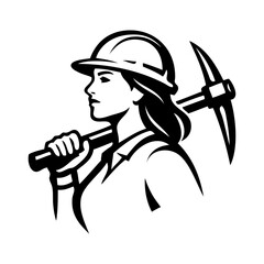 Logotipo con dibujo sencillo con líneas de una mujer con casco y un pico apoyado en el hombro © teracreonte