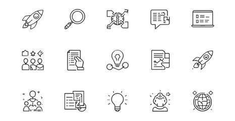 A set of minimalist line art icons representing business and innovation concepts © Mdjillur