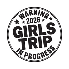 Fototapeta premium Black and white circular graphic advertises a girls trip planned for 2026