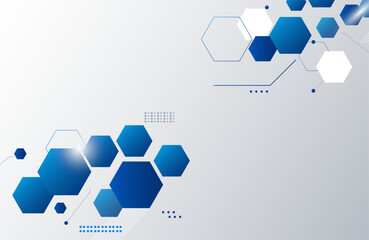 Abstract Futuristic Blue and White Hexagons with Gradient and Geometric Tech Elements © Emma