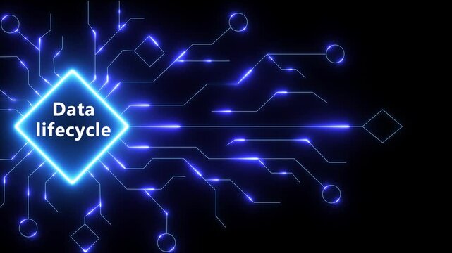 Data lifecycle artificial intelligence glowing circuit board network data flow abstract technology background digital innovation concept