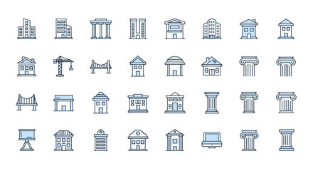 Fototapeta premium Architectural icons set buildings and structures