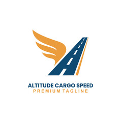 Professional modern logo featuring a winged road for fast delivery.
