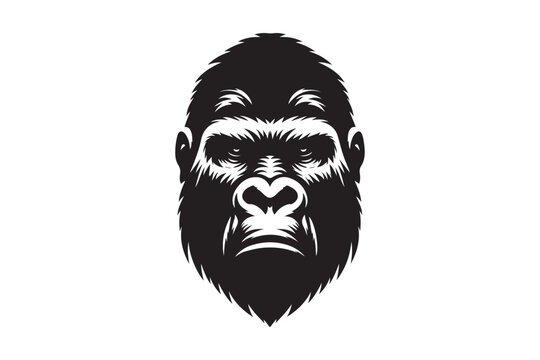 Strong gorilla head silhouette isolated on white. Angry ape face mascot for sports and fitness logo vector.