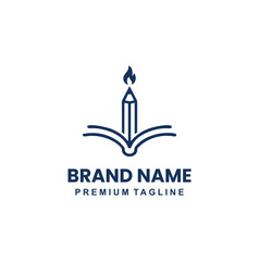 Fototapeta premium Professional modern education logo with a burning pencil and book.