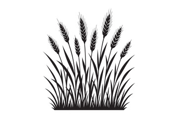 Fototapeta premium Ripe cereal wheat spikes silhouette for bakery and farm branding. Organic bread grain harvest icon vector.
