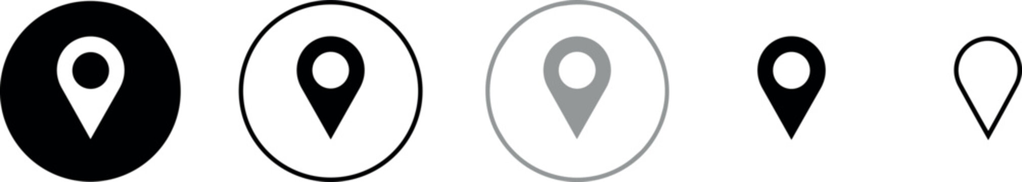 Set of five location pin icons in flat design vector illustration for maps and navigation