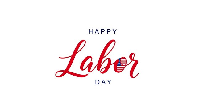 Happy Labor Day greeting with red and blue text on white background poster banner download 2026 2027