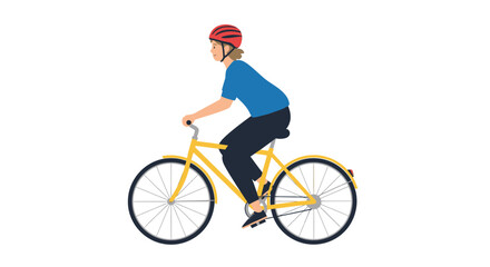 Naklejka premium Woman in Helmet Riding Yellow Bicycle on White Background