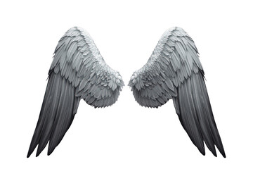Naklejka premium Pair of white angel wings on a transparent background, representing divinity, flight, purity, and spiritual grace