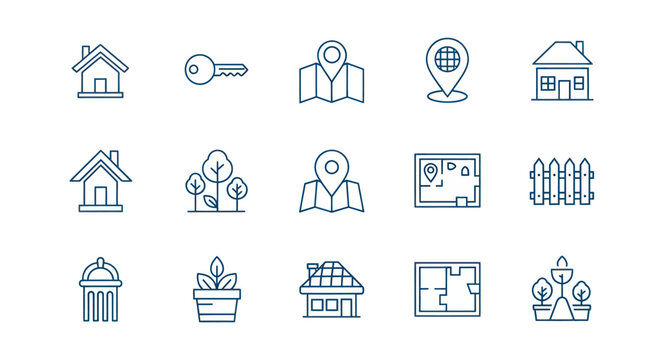 Real estate icons house map key nature