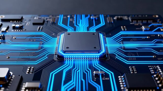 Closeup of a glowing circuit board