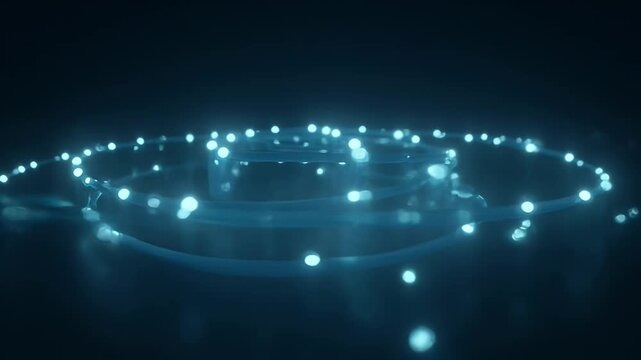 Abstract glowing blue string lights arranged in a circular layered formation