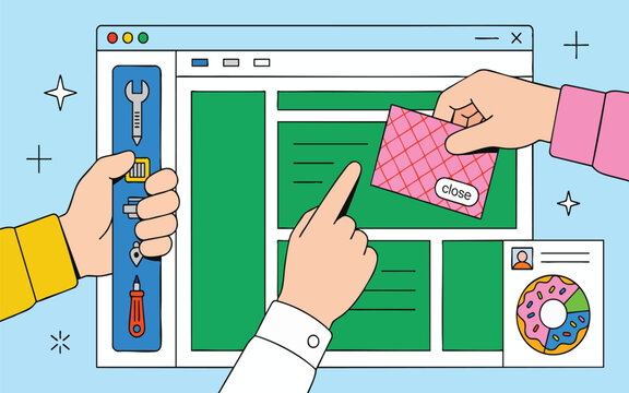 Collaborative Web Design Process with UI Elements and Digital Interface Building
