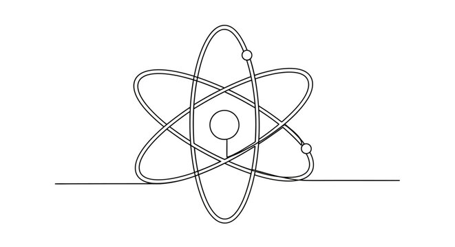 Atomic structure illustration, nucleus with orbiting electrons, science and education concept