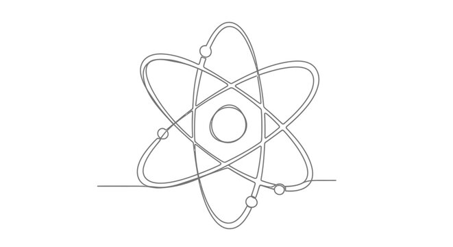 Single Line Drawing of Atomic Structure, Atom Symbol, Science and Technology Concept