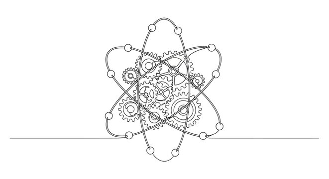 Atomic Structure with Gears Inside, Symbolizing Science and Engineering