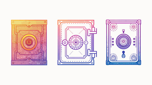 Three stylized, gradient-colored mechanical panels on white background. Different detailed designs