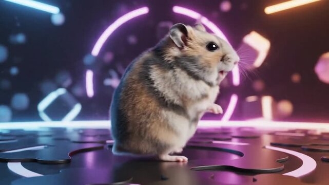 Hamster dance fun with cute hamster in colorful lights and happy music in playful setting at a party