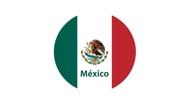 Circular national flag of mexico featuring the central coat of arms with a golden eagle and snake