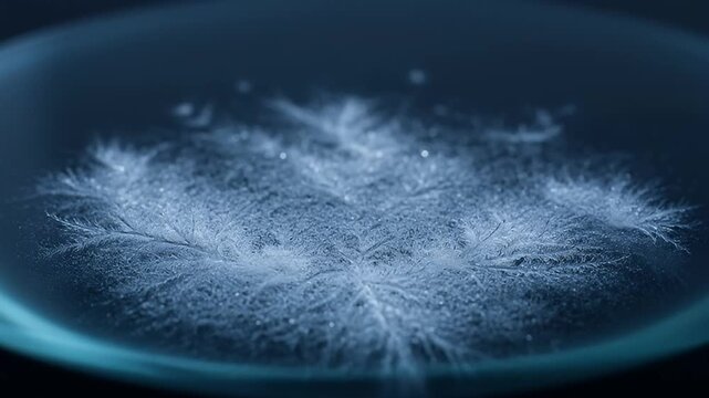 Intricate dendritic patterns of crystallized substance under a shallow depth of field
