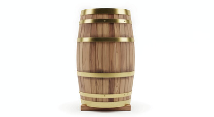 Wooden Barrel with Gold Bands on White Background © Meharban