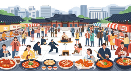 Korean Street Food Festival: People Enjoying Tteokbokki & Traditional Music © Citra