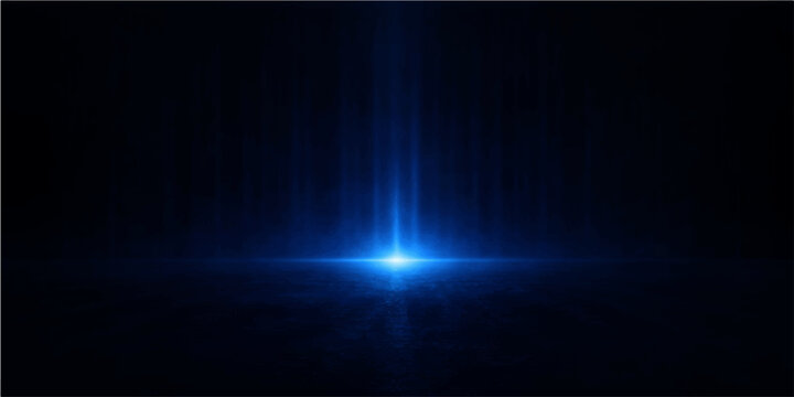 A dark digital wallpaper design featuring a blue abstract background with motion rays and an aurora glow of energy against a black night sky backdrop
