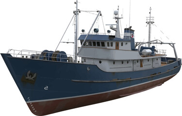 Obraz premium Blue Fishing Boat on White Background