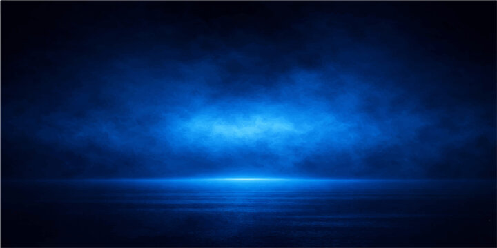 A dark blue night sky filled with storm clouds and a bright moon creates a dramatic nature backdrop over the deep sea with textures of lightning and smoke