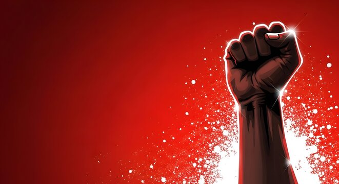 Labour day protest fist raised in solidarity
