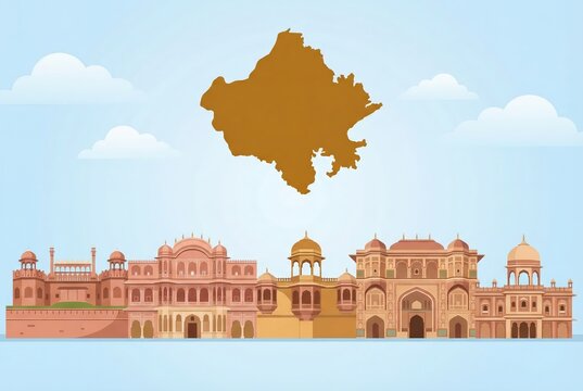 Rajasthan iconic monuments for rajasthan day in vector style.
