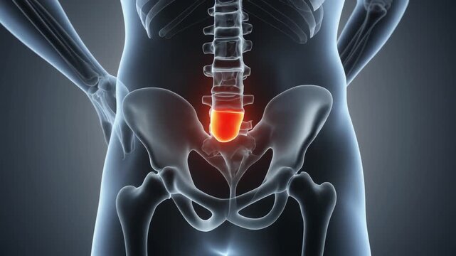 Human body shows herniated disk with semi realistic medical animation in clear frames