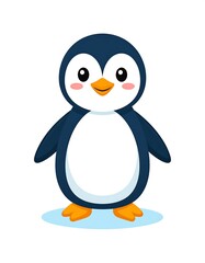 Obraz premium Cute penguin with rosy cheeks, white belly, and orange feet standing on a blue patch