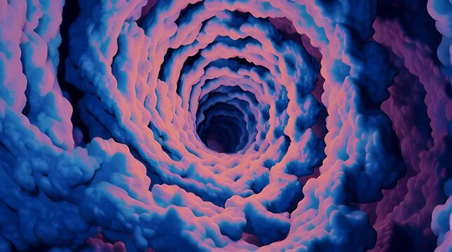 Abstract swirling vortex tunnel with a psychedelic blue and pink color scheme creating a sense of depth mystery and futuristic digital art for backgrounds and design elements