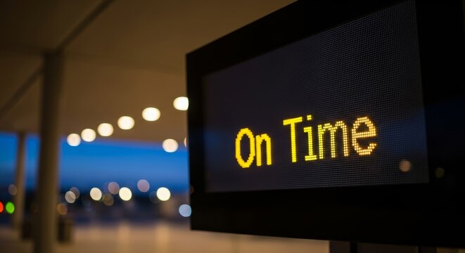 Airport departure board display showing timely flight status