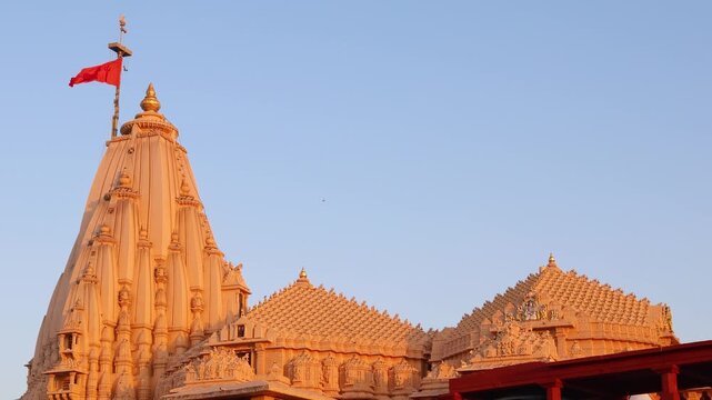 somnath jyotirlinga temple architecture illuminated by warm morning sunlight