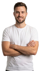 Obraz premium A man with brown hair and a beard wearing a white t shirt isolated on transparent background