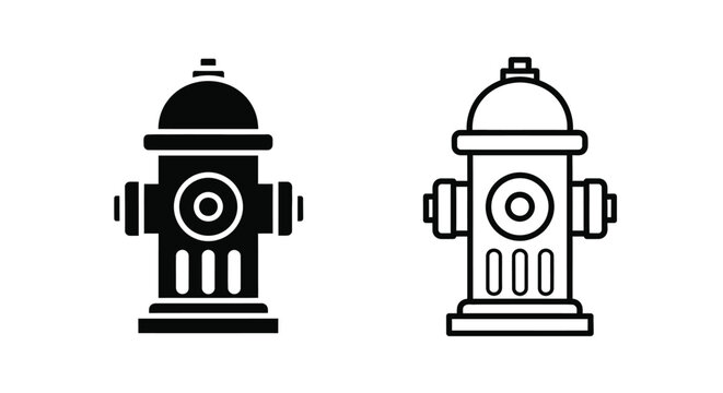 Two depictions of a fire hydrant solid black and outlined styles