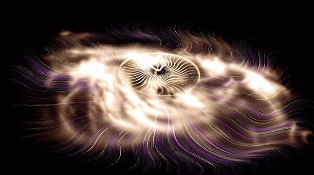 Abstract swirling eye design with radiating lines and a central iris creating a mesmerizing and futuristic visual effect against a dark background