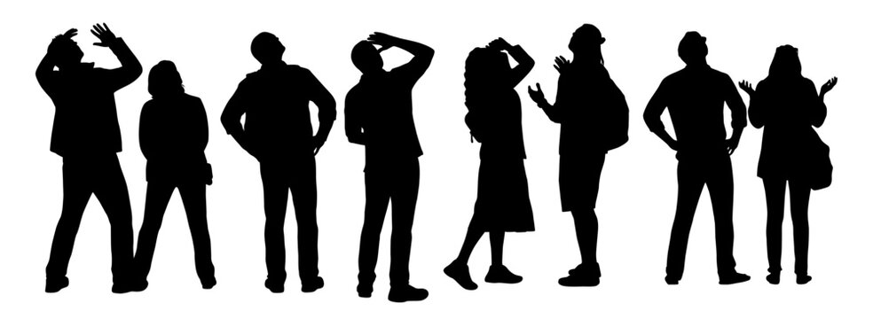 People looking up at the sky, casual man and woman looking up at something