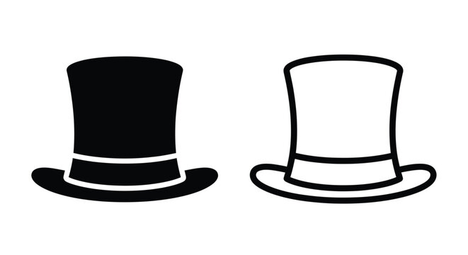 Two top hats depicted in contrasting black and white outlines
