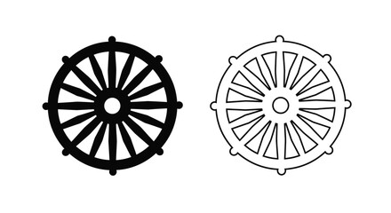 Two circular wheel outlines one solid and one with spokes © Mithon
