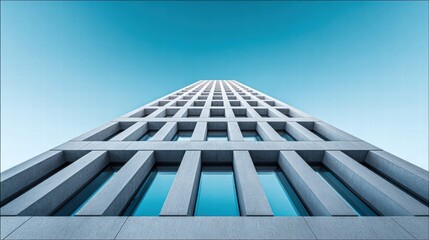 Fototapeta premium Modern architectural view of a high-rise building against a clear sky
