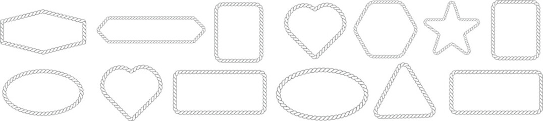 Nautical rope frame borders circle square oval heart shapes in sea sailor theme isolated on white background © Israt shop