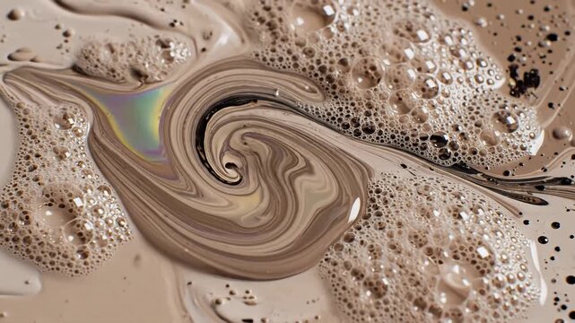 Abstract Swirl of Chocolate and Cream with Bubbles.