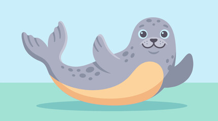 Cute cartoon seal illustration with a playful expression and flippers raised. © Abhinaya Project